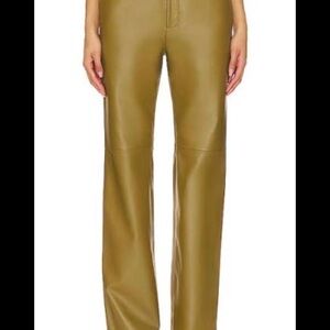 Camila Coelho Olive Straight-Leg Faux Leather Pants